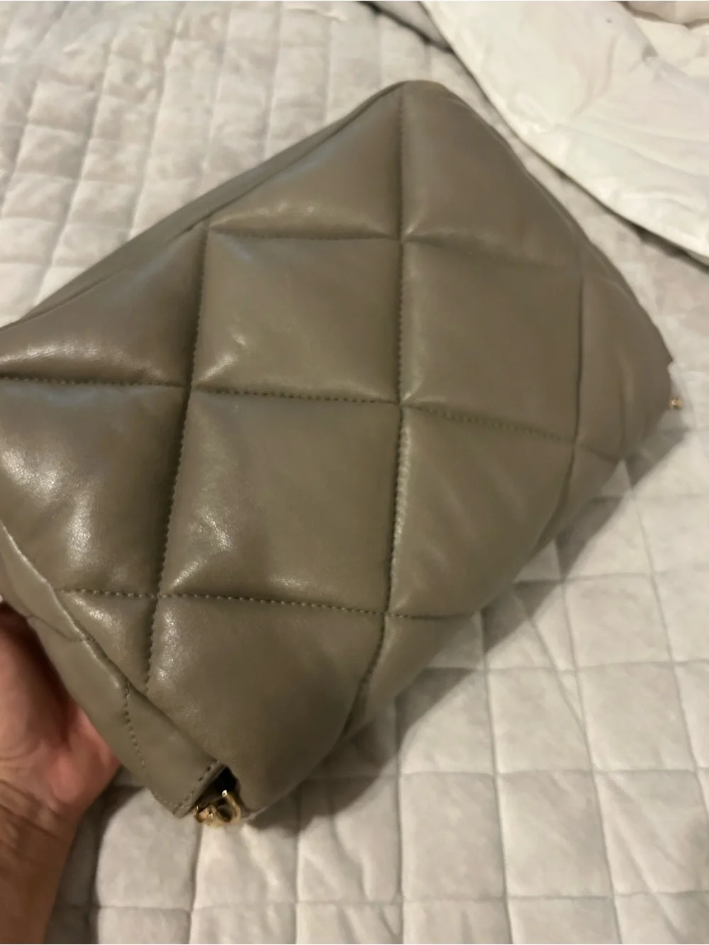 Stand Studio Quilted Taupe Hobo with Gold Chain Strap